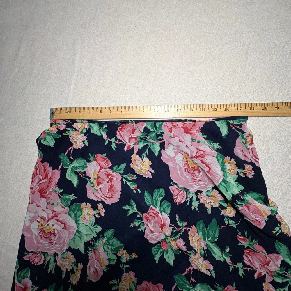 VTG Lauren Ralph Lauren Silk Floral Mini Skirt Coquette Navy Pink A-Line Size 14